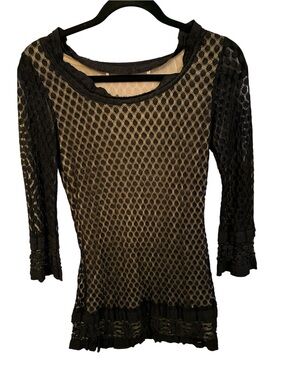 Black Lace Overlay Long Sleeve Top